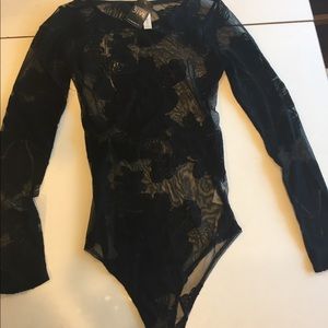 A’Gaci black floral see threw leotard